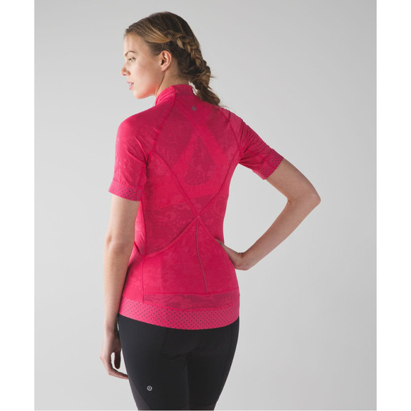 RARE Lululemon Lace Mesh Cycling Hiking Running Full Zip Jersey Pink 10 MINT - Picture 3 of 15